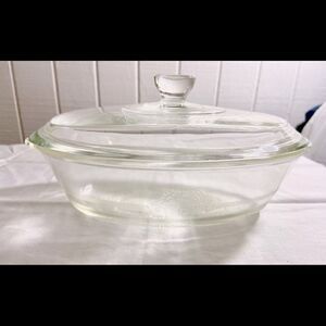 Vintage GLASBAKE Oval Dish and Lid Clear Etched Design. Used In Upcoming Film!